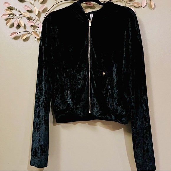 Fabletics Tops - Fabletics crushed velvet cropped zip up hoodie size L
